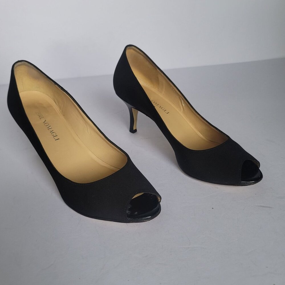 Bruno Magli Black Peep Toe Kitten Heel Pumps. Size 7.5B